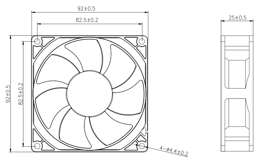 92x92x25mm-3 12V 9225 High Flow DC Axial Cooling Fan(图2)