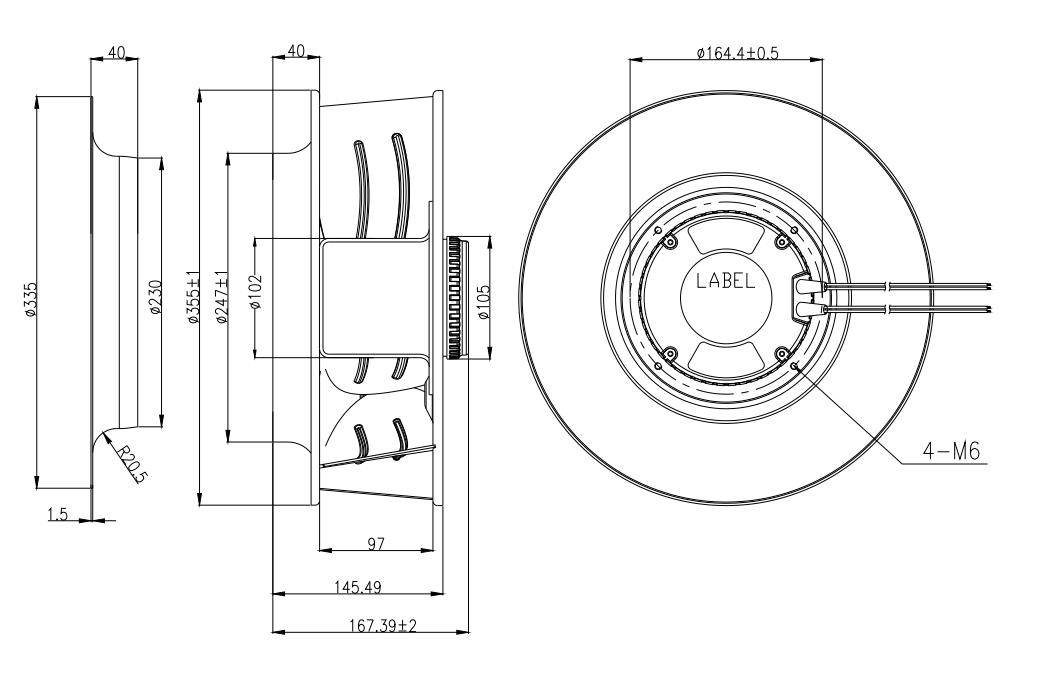 48V Backward centrifugal fan inline duct ventilation exhaust fan single inlet fan blower wheel HVAC(图2)