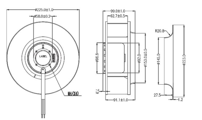 225mm 24V 48V BLDC 0~10V PWM plastc impeller DC backward centrifugal blower fan(图2)