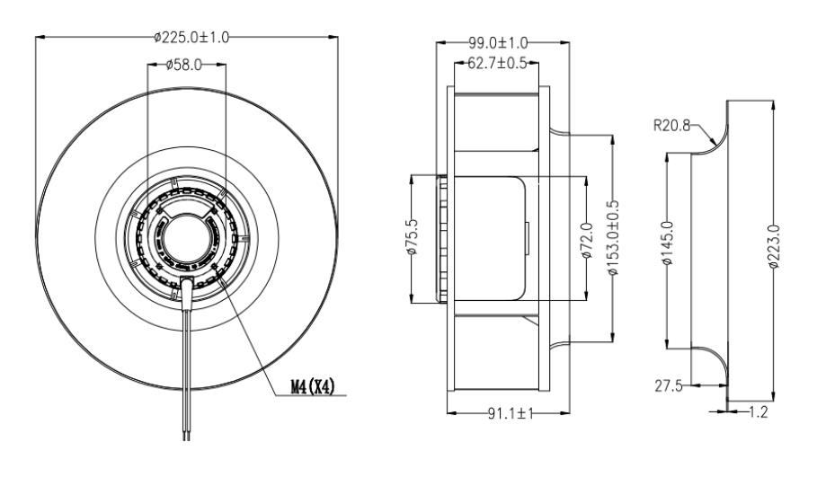 Centrifugal type 24V 48V DC Blower Fan backward curved centrifugal fan 225mm(图2)