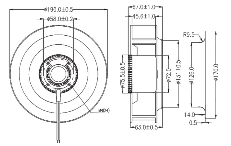 190 mm DC 24V 48V BLDC 0~10V PWM backward centrifugal fans for HVAC system,Air purifier(图2)