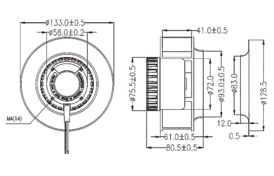 133mm DC 24V 48V Backward curved plastic exhaust centrifugal fan(图2)