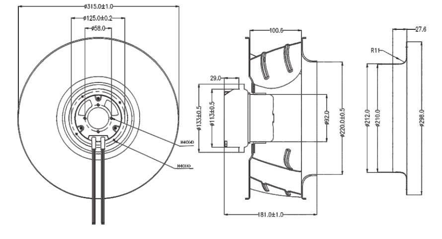 EC motor High pressure 230V high cfm backward curved centrifugal impeller radial fan(图2)