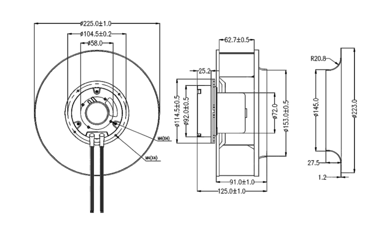 Centrifugal type 110V 230V EC Blower Fan backward curved centrifugal fan 225mm(图1)